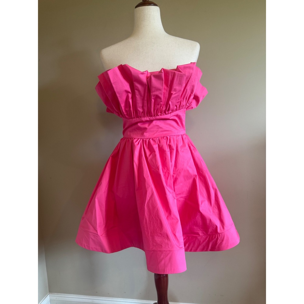 Mainstrip Hot Pink Strapless Ruffle Mini Dress Barbiecore Pleated Party Small